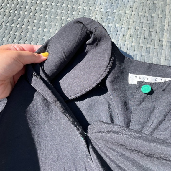 Holly Sharp vintage 90s black long sleeve ruffle top w/ shoulder pads, size 10 - Picture 4 of 5